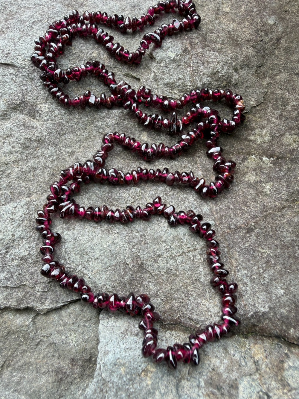 Vintage Garnet Chip Bead Long Beaded Necklace
